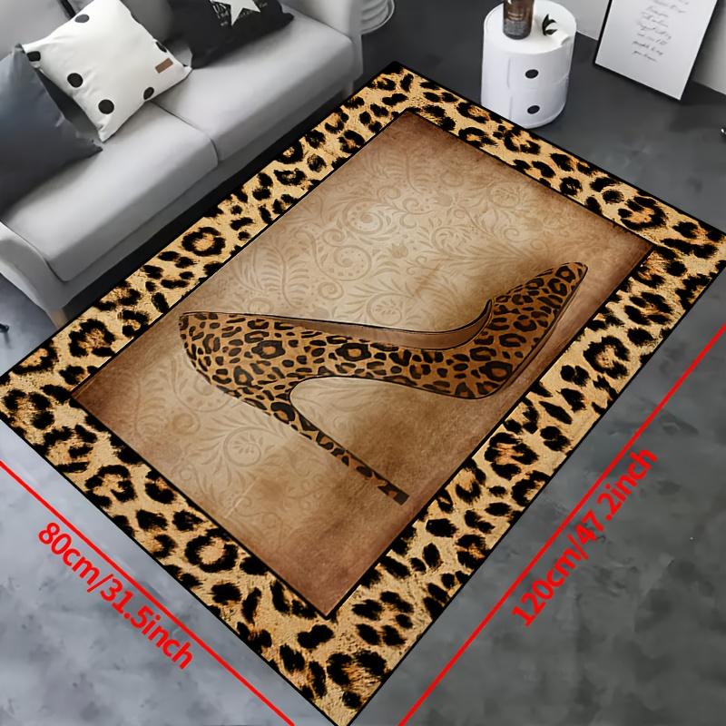 Leopard Print Mat 1pc Machine Washable Soft Rug for Living Room Bedroom Nursery Entrance Outdoor Terrace Garden Carpet