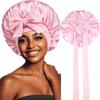 Women Bow Satin Sleeping Hat with Stretchy Tie Band Elastic Night Shower Cap Adjustable Solid Hair Head Cover Bonnet Turban