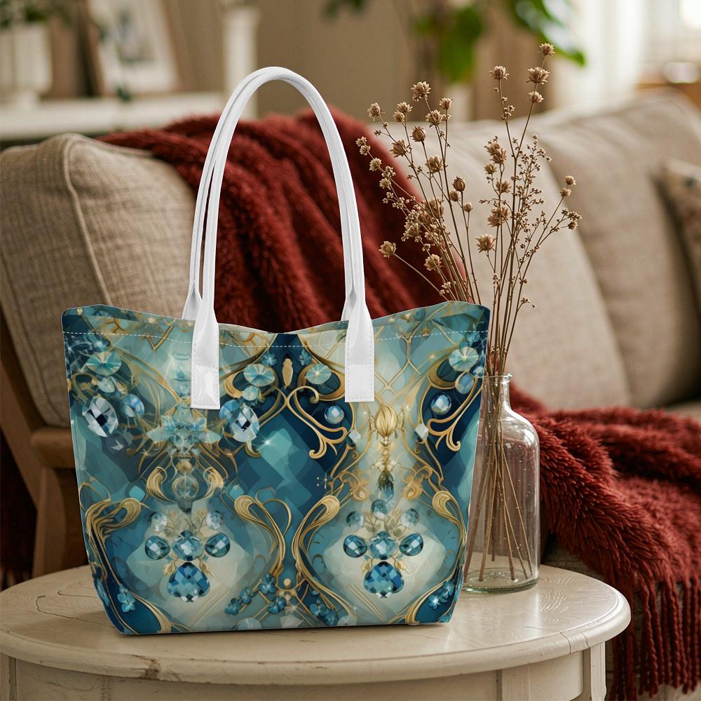 Elegant Teal Gold Pattern Tote Bag 