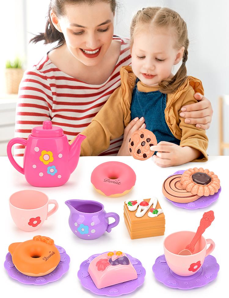 Children's Tea Party Set 27 Pcs Kitchen Role Play Pretend Teapot Teacup Dessert Cake Toy Girl Christmas Gift