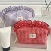 Makeup Bag, Lace Checkered Ins-Style Minimalist Niche High-Appearance, Portable Large-Capacity Cosmetic Pouch, for Women, Home & Travel Use