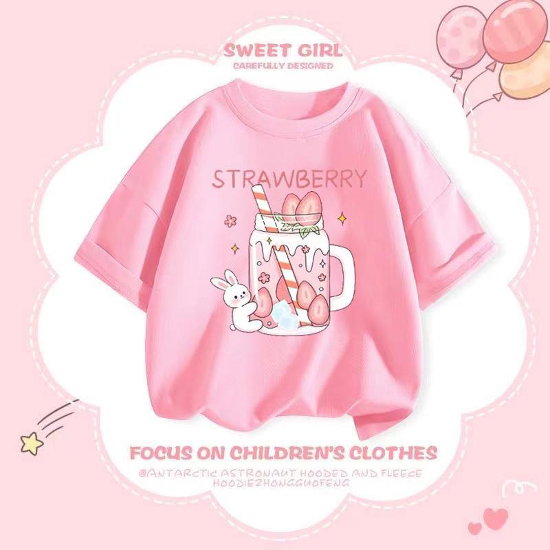 Girls Summer Cotton Short Sleeve T Shirt Cute Cartoon Print Top For Kids Baby Casual Tee