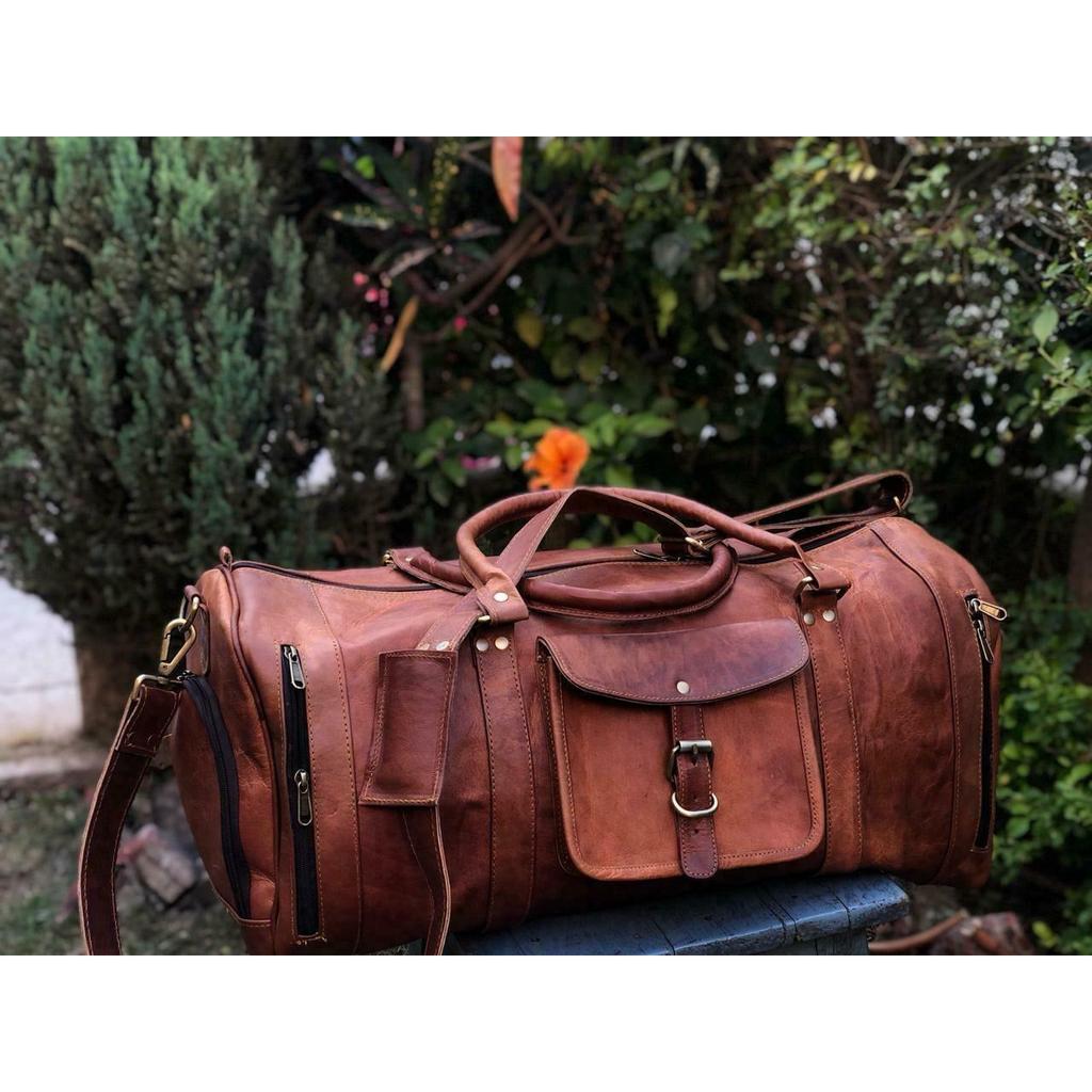 Leather Bag Travel Goat Duffel Gym Luggage Vintage Genuine Brown New Men's Men