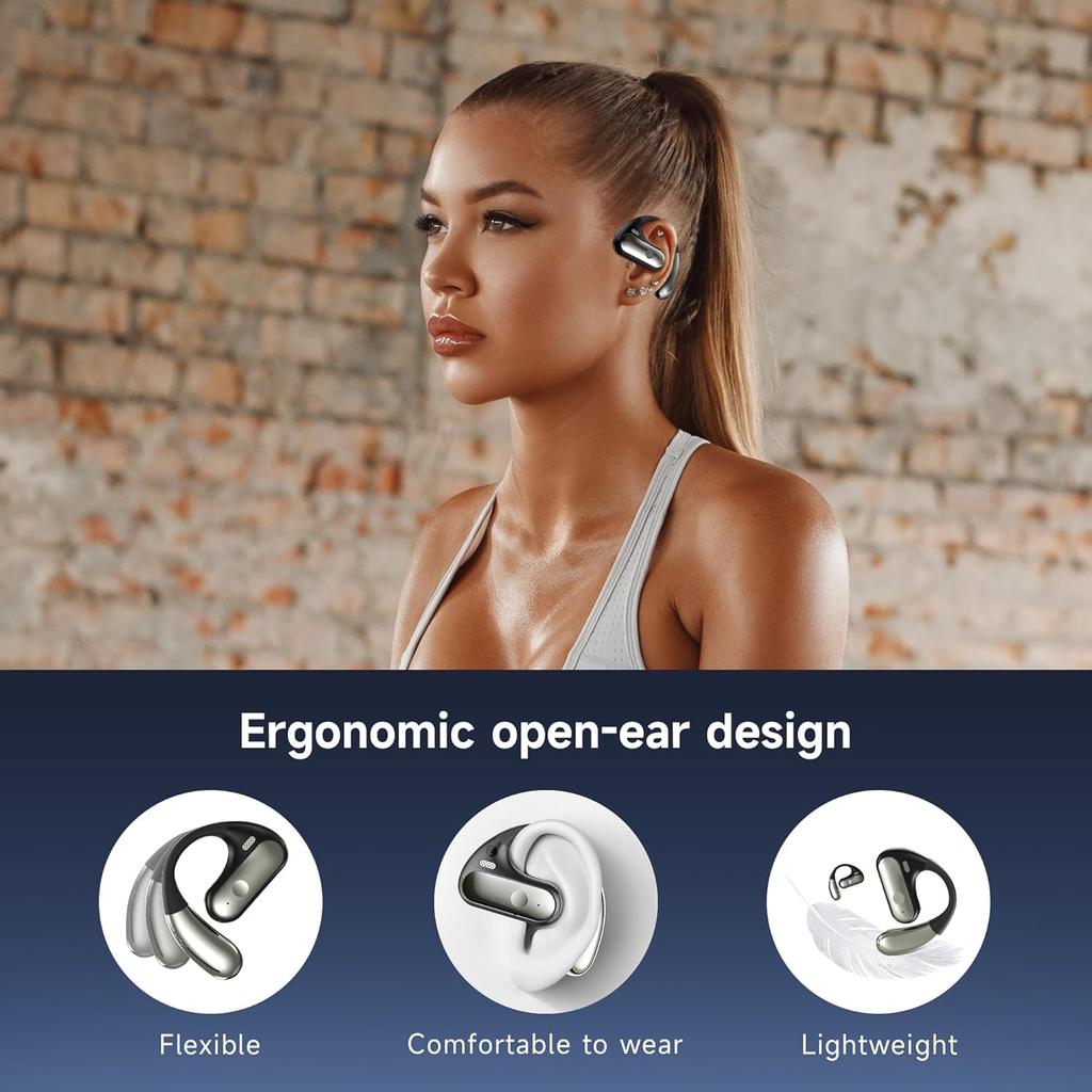 Offene Kopfhörer mit Mikrofon, Over-Ear Kabellose Ohrhörer mit Ohrbügel 80H Wiedergabezeit Bluetooth 5.4 Kopfhörer mit LED-Anzeige Ladecase IPX7 Android iOS