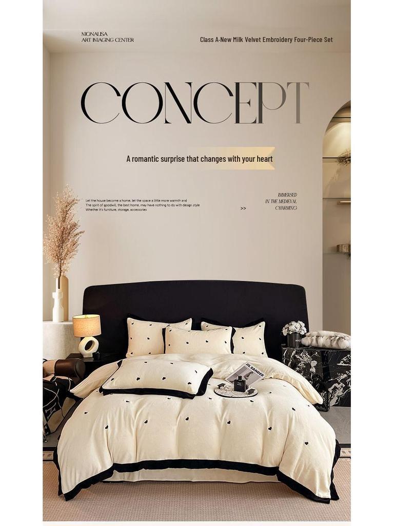 Verdicktes Samt Besticktes Baby Bettwäsche Set - Milchsamt Bettlaken, Bettbezug und Flanell Korallenfleece