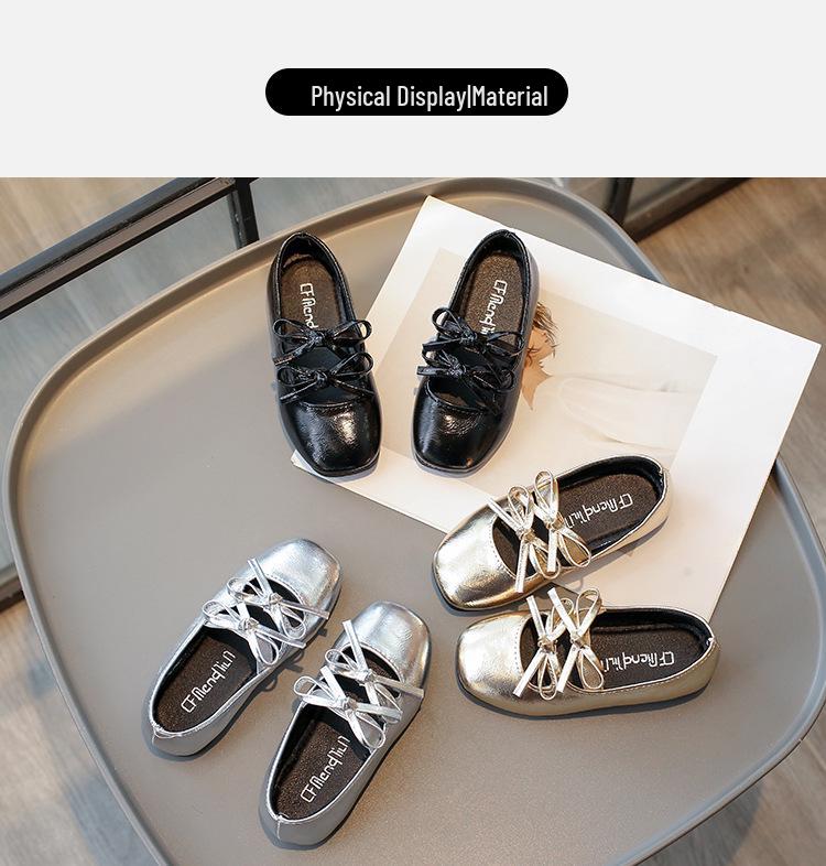 2026 Spring Children's Square Toe Leather Shoes for Baby Girls with Double Bow - New Korean Style