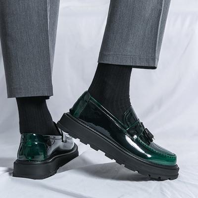 Fashion Fashion Thick Bottom Men's Business Patent Leather Shoes Slip-on Tassel Shoe Student Shoes Office Loafers Black Shoes Kerae