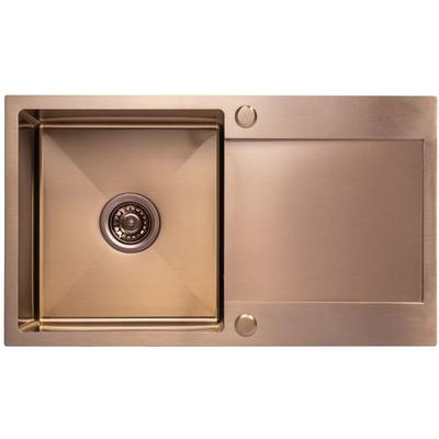 Single Bowl Stainless Steel Sink with Drainer and Siphon Copper Marmara