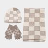 Unisex Vintage Kockás Kalap, Sál és Kesztyű Szett, 3 Részes Téli Kiegészítő Ppároknak