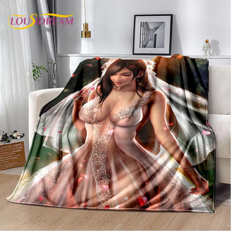 Sexy Girl Lace Tifa Aerith Anime Weiche Plüschdecke, Flanelldecke, Überwurfdecke für Wohnzimmer, Schlafzimmer, Bett, Sofa, Picknick-Abdeckung
