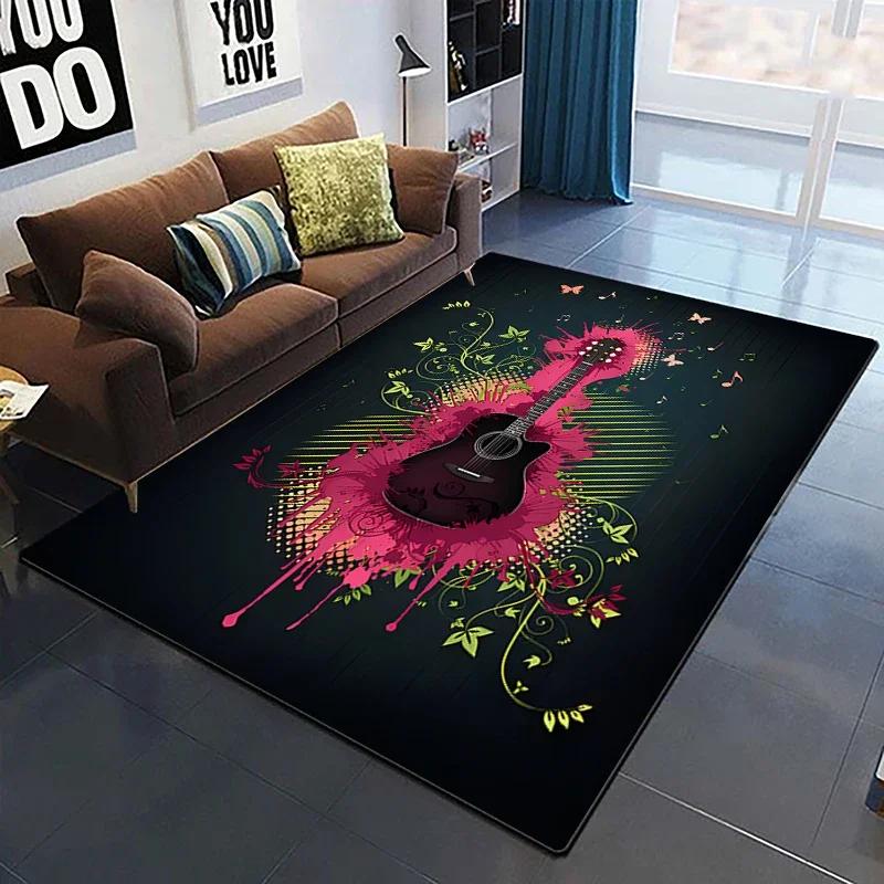 Colorful Music Guitar Melody 3D Printed Carpets for Living Room Non-Slip Area Rug Bedroom Bedside Home Decor Polyester Floor Mat