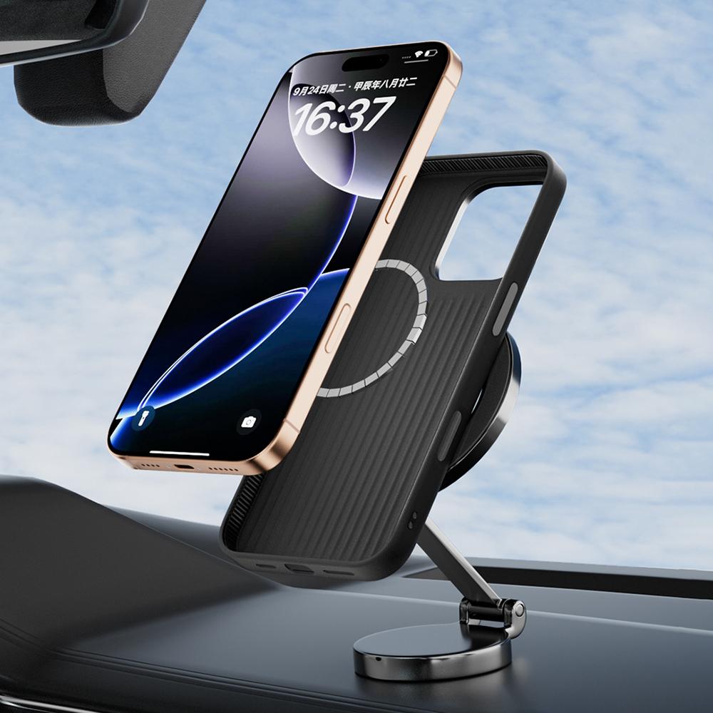 For iPhone 16 Pro Max Case Compatible with MagSafe Micro-Embossing PC TPU Aluminum Alloy Leather Phone Cover