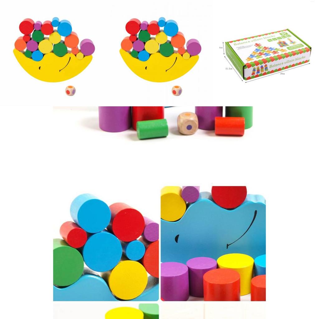 Wooden Childrens Moon Balance Beam Game With Stacking Blocks For Early Learning