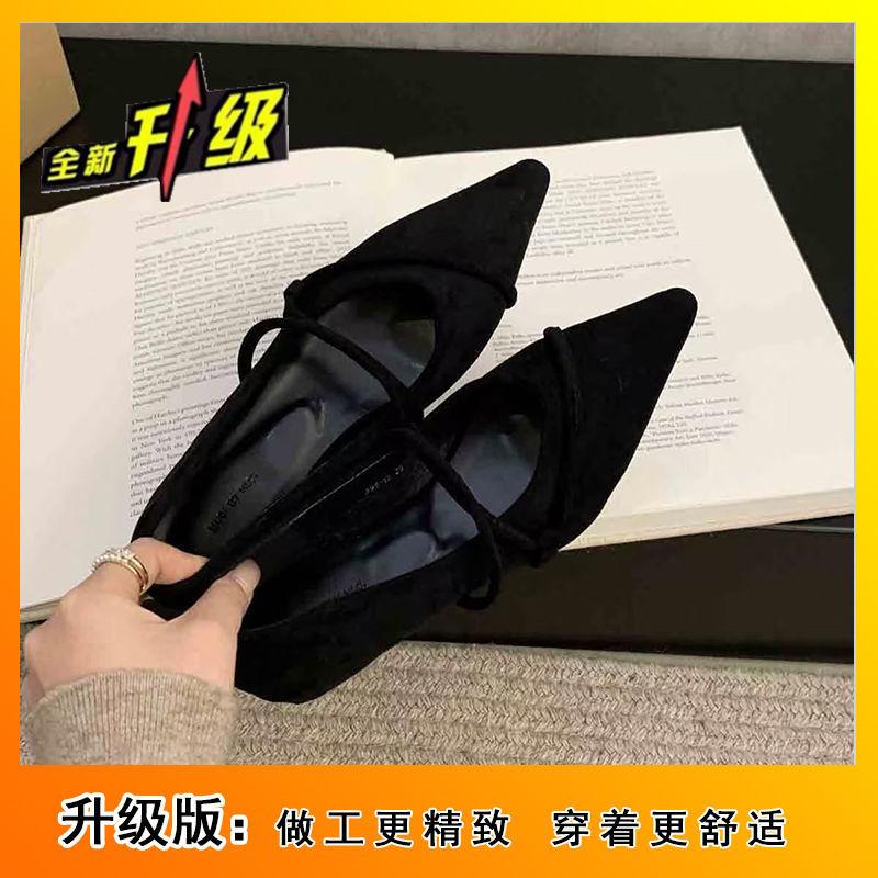 Single Shoes Women's 2025 New Spring and Autumn Pointed Thin Strap Shallow Mouth Fashionable Versatile Inner Height Increase Flat Shoes