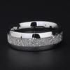 8mm Width Meteorite Stone Pattern Inlaid Silver Color Tungsten Steel Ring Couple Wedding Band Engagement Jewelry