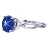 Oval Blue Star Sapphire Ring: Moissanite - Wedding Band - 925 Sterling Silver - Flash Light Star Sapphire - September Birthstone