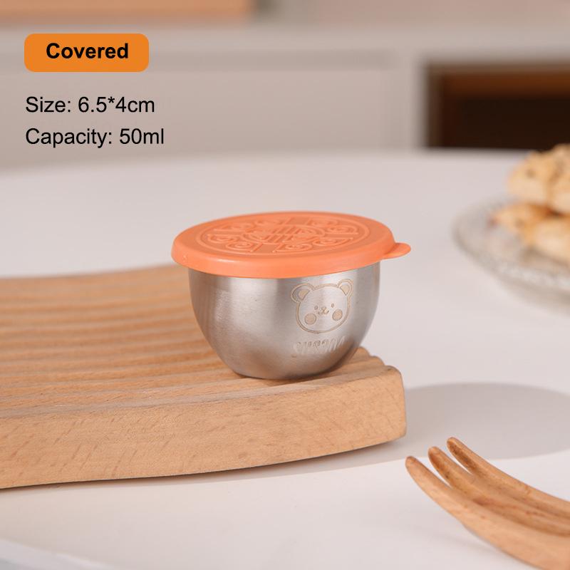 Recipiente para Molho e Tempero em Aço Inoxidável 304 50ml Copo para Molho Tampa de Silicone à Prova de Vazamento Prato para Molhar Salada Pequena Caixa de Armazenamento
