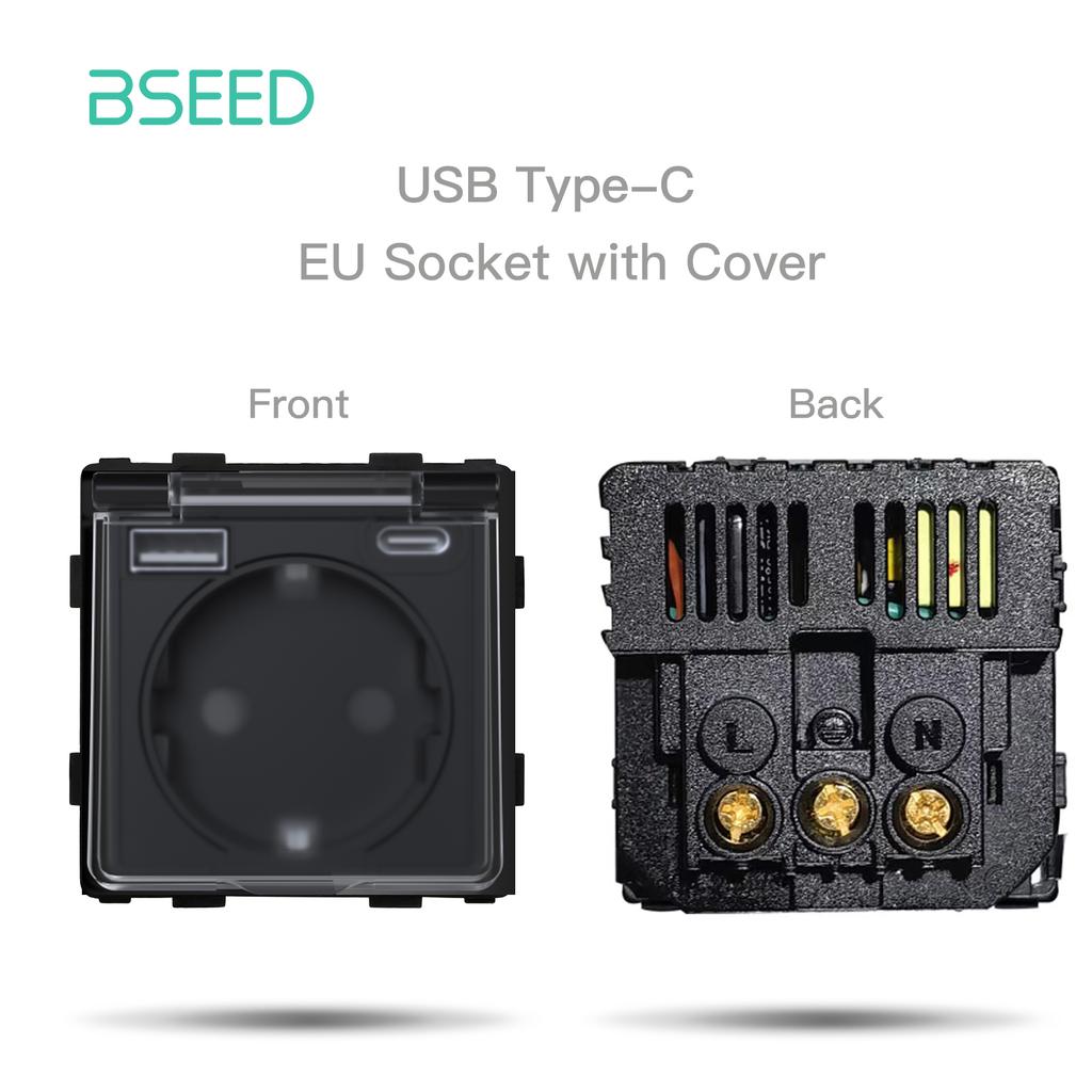 BSEED EU/FR Wall Power Socket USB Plug 1/2/3Gang Mechanical Switches Function Parts Matte Plastic Frames Free Combination Black