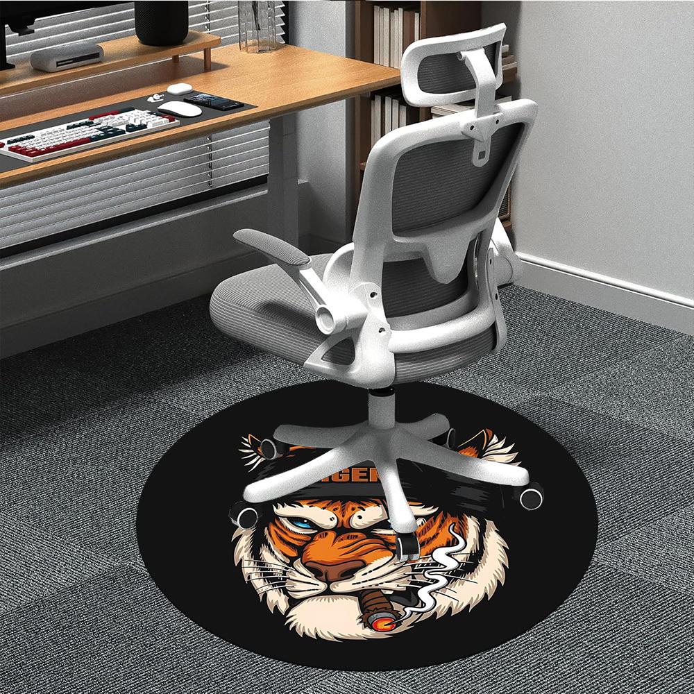 

1pc Tiger Smoke Office Round Area Rug, Under Office Chairs Bedroom Living Room Home Decor, Room Deco, Available in Various Sizes 80cm