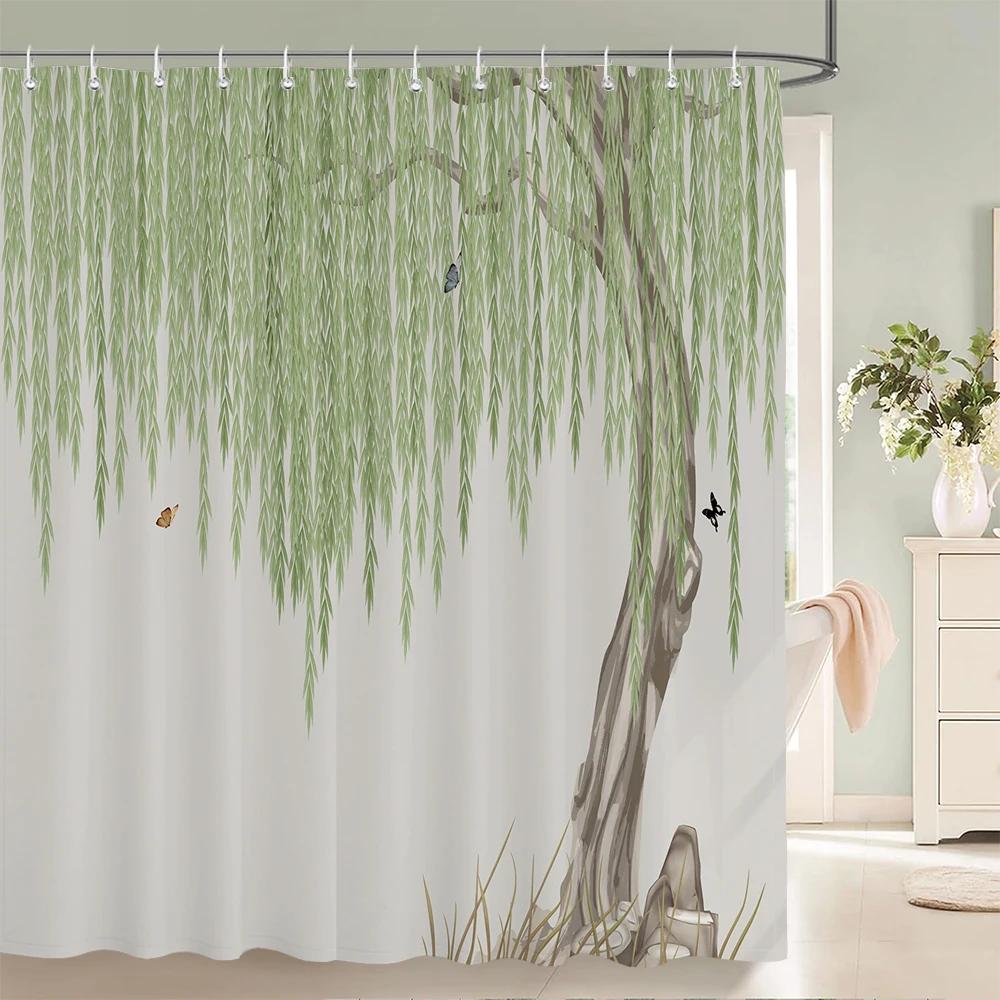 Waterproof Fabric Shower Curtains Tree leaves White Birch Bathroom Large 240X180 3D Print Decoration Shower Curtain Bath Scree