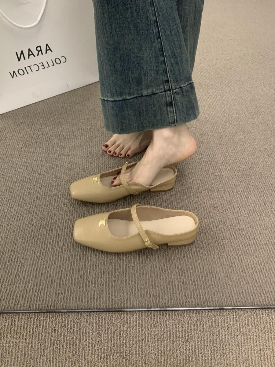 

XINZHOU Французский Нежный Ветер Вечерняя Обувь Универсальные Баотоу Полушлепанцы Женские Уличные Ленивые На Один Шаг Низкий Каблук Квадратный 39