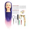 Long Hair Mannequin Head Synthetic Fiber Blue Pink Gradient Portable Cosmetology Mannequin