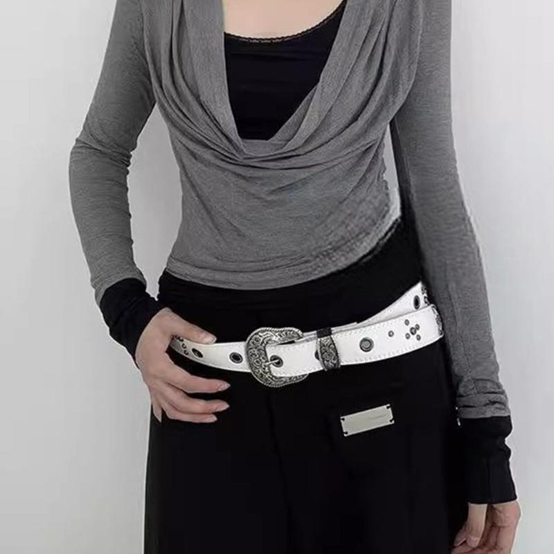 Antique Rivets Studded Waist Belt With Engraved Pattern Buckles PU Leather Pin Buckles Waistband For Women Jeans Pants