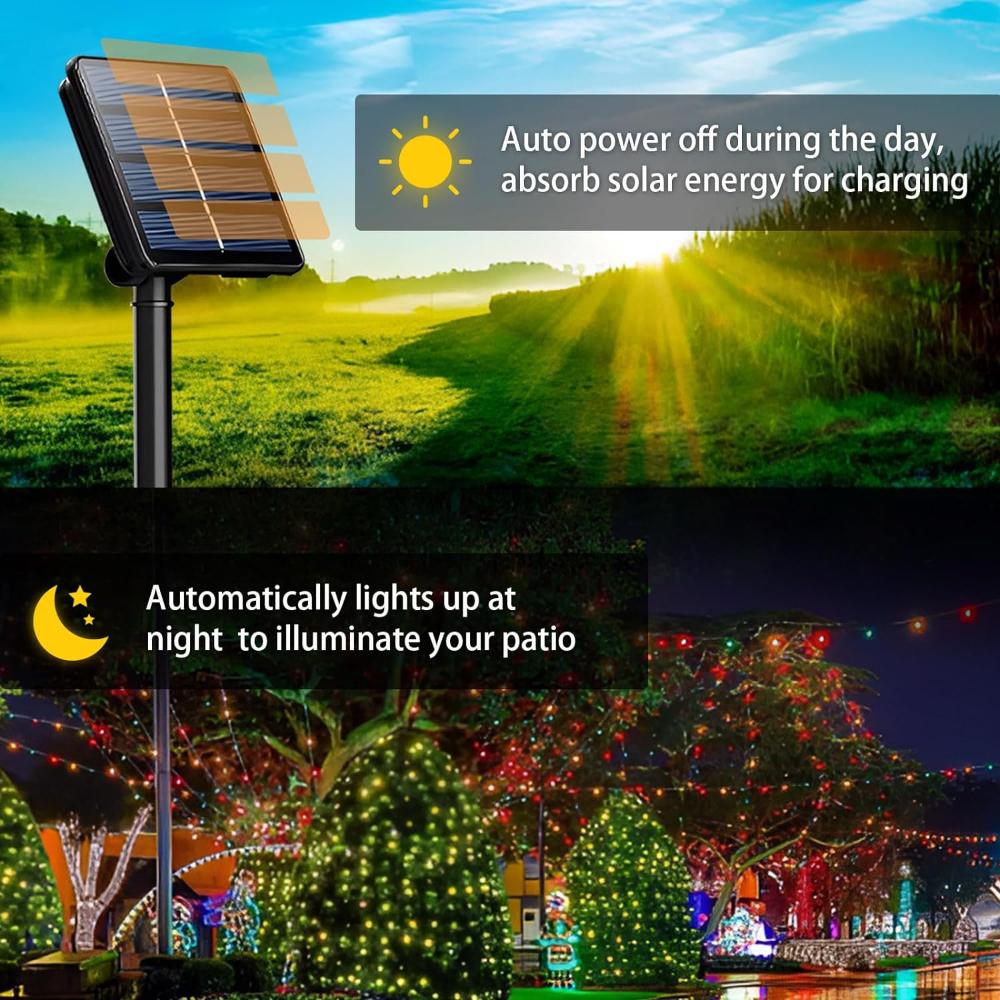 Solar Powered Outdoor Fairy Lights Ip65 Waterproof 8 Lighting Modes Suitable For Christmas Decoration Wedding Decoration