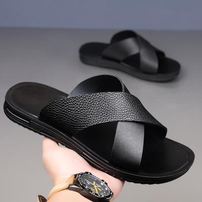 Fashion New Arrival Male Casual Slippers Fashion Men's Leather Sandals Summer Slides Beach Shoes Quick Dry Wading Aqua Shoes Half Drag