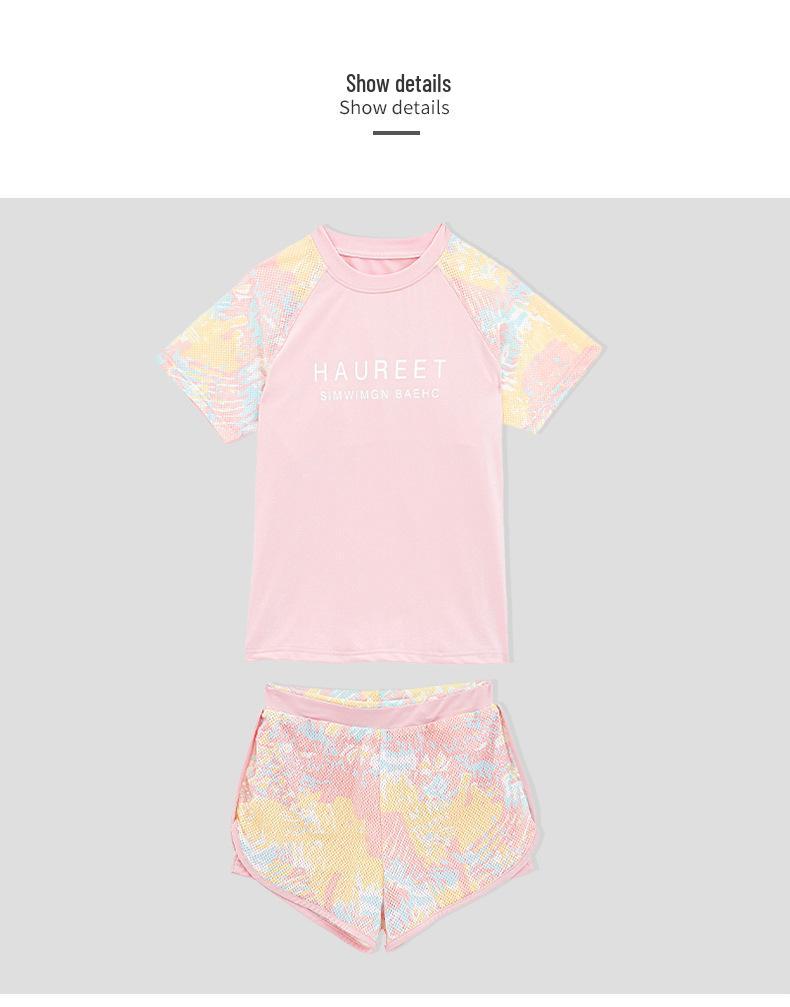 Split Style Pink Sun Protection Swimsuit for Girls - High School and Big Kids