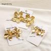 3 Pairs Gold Color Floral Pearl Earring Set For Women Chunky Petal Irregular Textured Statement Stud Earring Trendy Boho Jewelry