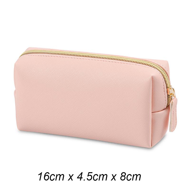 Solid Color Makeup Pouch Women Cosmetic Bag Waterproof PU Leather Travel Portable Wash Toiletry Storage Bag Organizer Purse