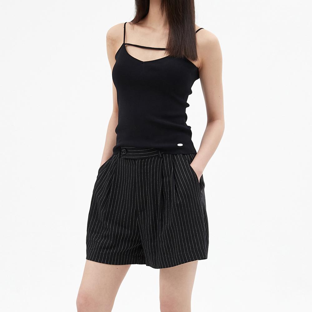 Elssibeui Linen Stripe Bermuda Pants_Black