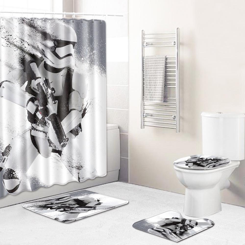 Exotic Bathroom Shower Curtain Floor Mat Toilet Cover Foot Mat Four-Piece Pattern