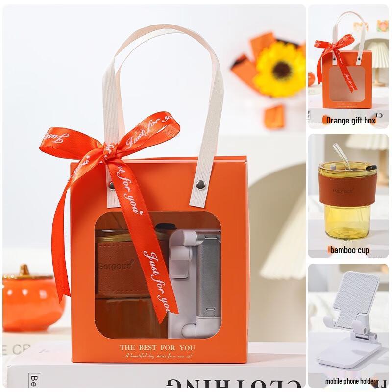Aiqiyi Selected Orange-Themed Practical Gift Sets Bamboo Knot Cup & Phone Holder