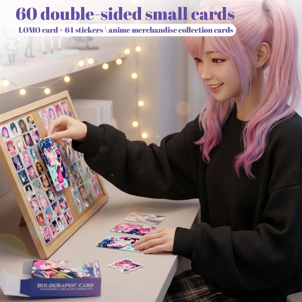Double-sided 60-slot LOMO Cards + 64 Stickers, Anime Merchandise, Photo Cards, Collectible Cards.