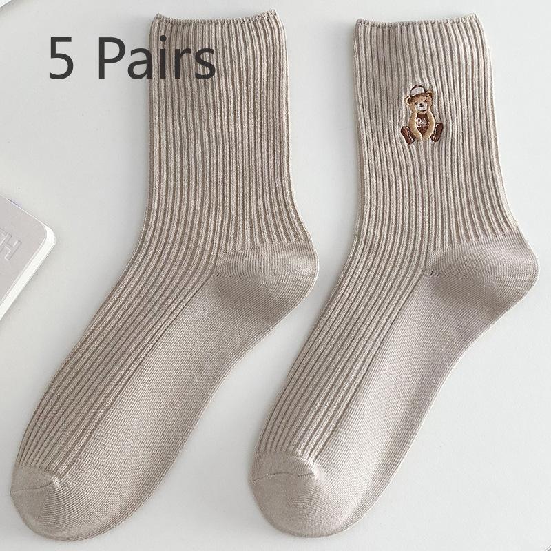 5 Pairs of Female Spring and Autumn New Cotton Cute Bear Tube Socks
