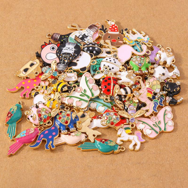 10pcs Enamel Animal Cat Bee Bird Panda Pendants Charms for Jewelry Making DIY Earrings Necklace Bracelet Accessories Supplies