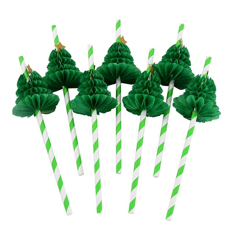

10Pcs 3D Christmas Tree Paper Straws Christmas New Year Holiday Party Decoration Supplies Juice Drinking Straws
