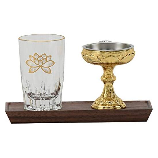 [Hasegawa Buddhist Altars] Buddhist Altar Water Jug, Teacup, Summer Obon Gift, Glass Cup, Gold Lotus, Medium