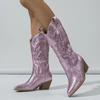 Fashion Designer Embroidery Knee-High Boots Women Handmade Western Cowboy Booties Women's Shoes Street Low Heels Shoes Zapatos De Mujer