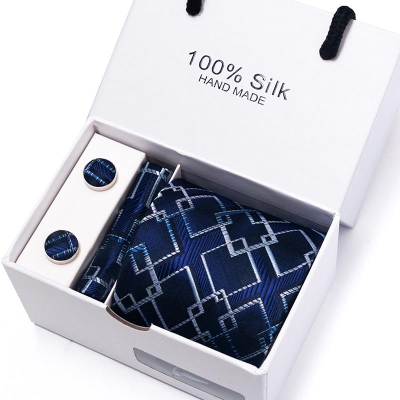 Men's 1200-Needle High-Density Business Stripe & Paisley Tie Set - 6 Piece Groom & Wedding Gift Box