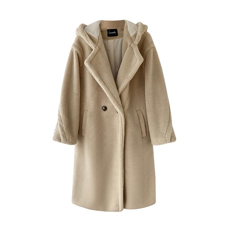 Thickened hooded coat women's extended lamb wool fashion fur coat fur integrated loose and thin coat