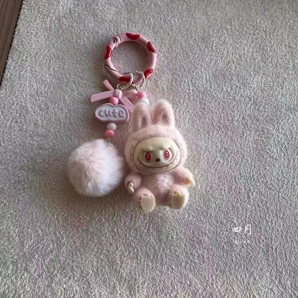 Mini Fluffy Sitting Plush Keychain Decoration Hanging Pendant 8-Pack Cute Cartoon Fuzzy Doll Car Charm Gift
