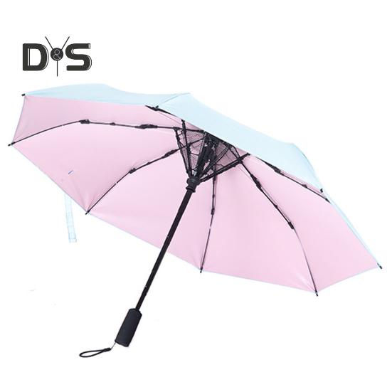 

Складной зонт с вентилятором, USB-зарядка, защита от ультрафиолета, тройной складной зонт, портативный водонепроницаемый ветрозащитный летний зонт от солнца и дождя розовый