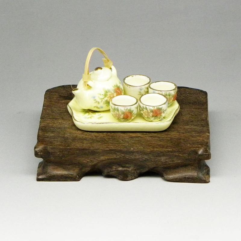 Miniature Teaware Set Model For Children And Collectors With Blue White Porcelain Teapot Cup Tray Doll House Furniture