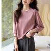 2025 Spring and Autumn Fashionable Versatile New Round Neck Raglan Sleeves Short Three-quarter Sleeve Sweatshirt Casual Top