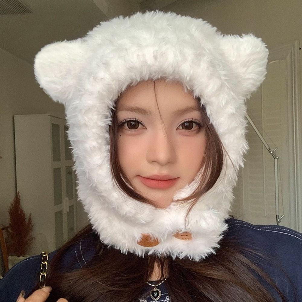 Ear Protection Hat Winter Beanie Thickened Fluffy Hat Leisure Bear Ears Hat  Cycling