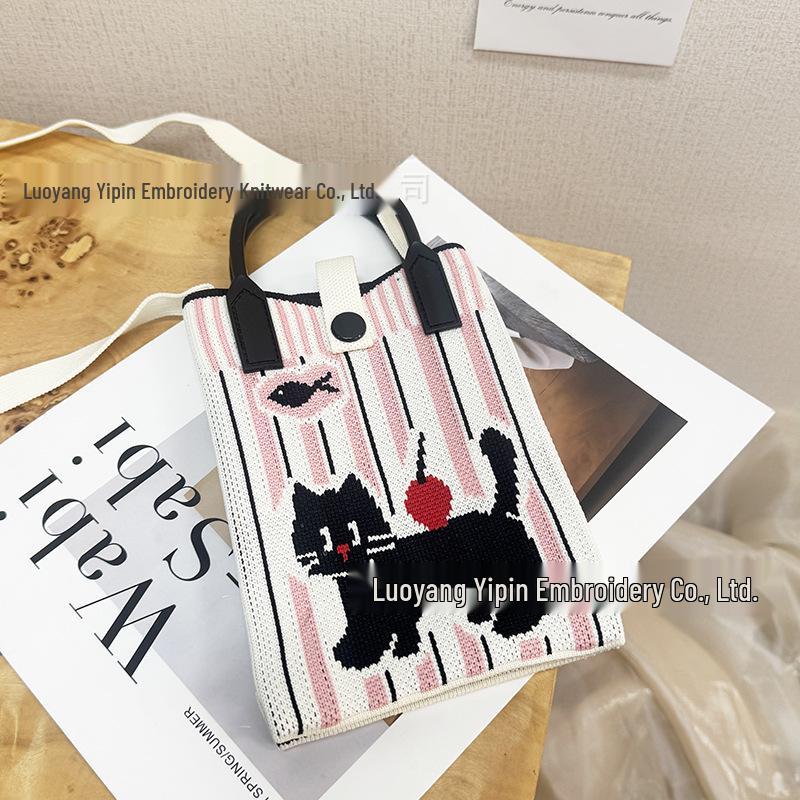 Cute Cartoon Dopamine Knit Crossbody Phone and Coin Bag
