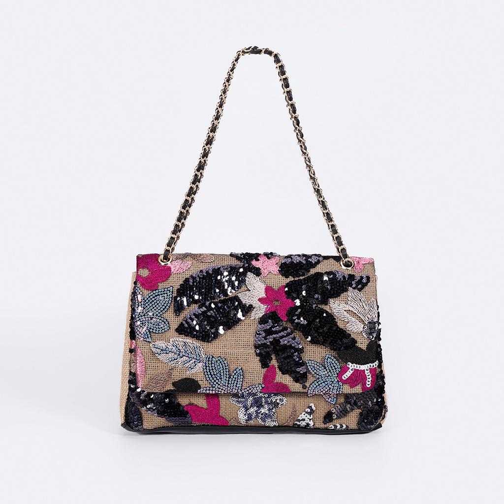 Embroidery sequined shoulder bag summer new niche woven straw bag high-end large-capacity armpit bag